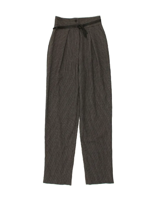 VINTAGE Womens Pegged Chino Trousers IT 42 Medium W24 L31 Grey Striped Trousers trendy modern