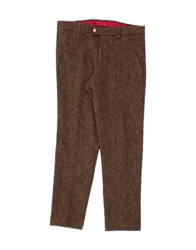 VINTAGE Womens Slim Casual Trousers W32 L29 Brown Herringbone Trousers Exclusive Limited