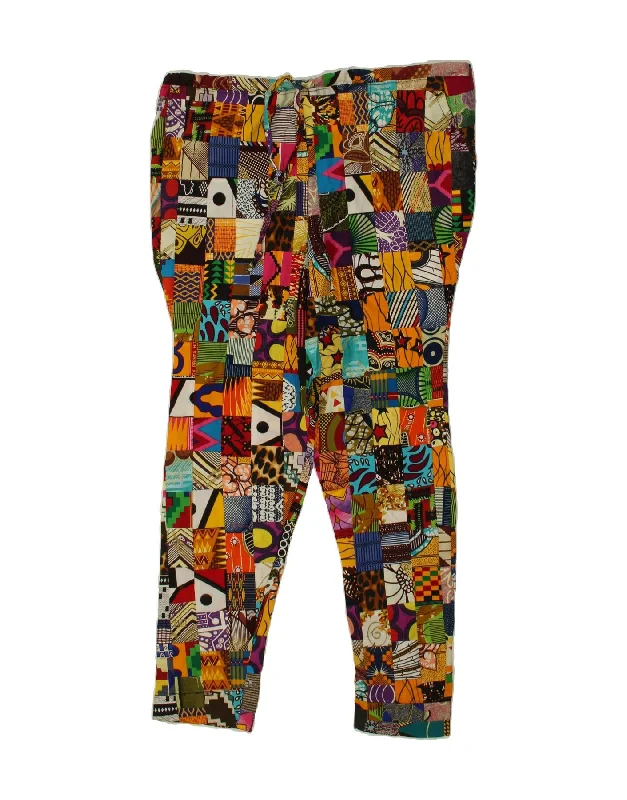 VINTAGE Womens Slim Trousers W40 L30 Multicoloured Patchwork Trousers Formal Black