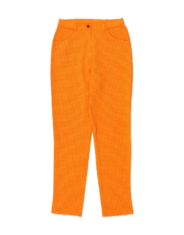 VINTAGE Womens Tapered Casual Trousers IT 42 Medium W26 L29 Orange Check Trousers Seasonal Trendy