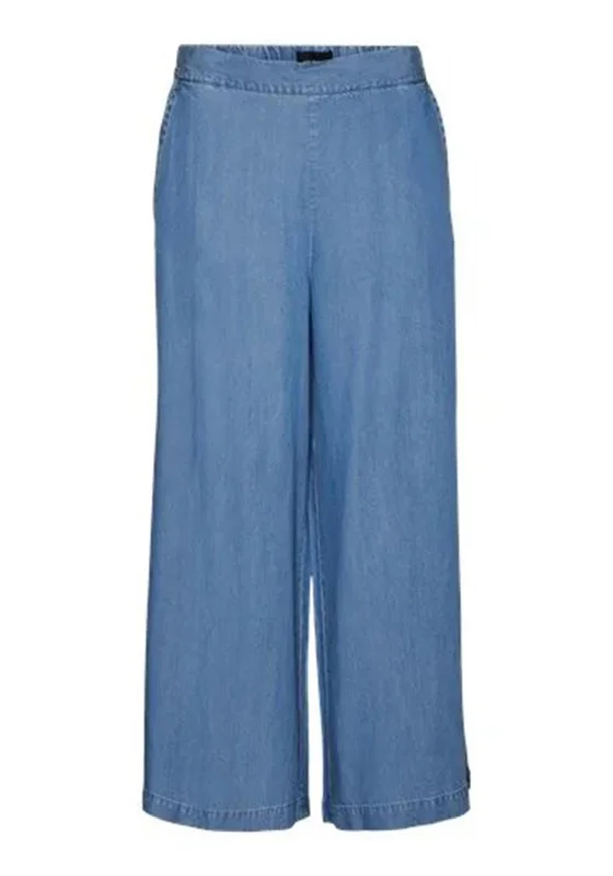 Vero Moda Bree Wide Culotte Trousers, Blue Denim Trousers trendy modern