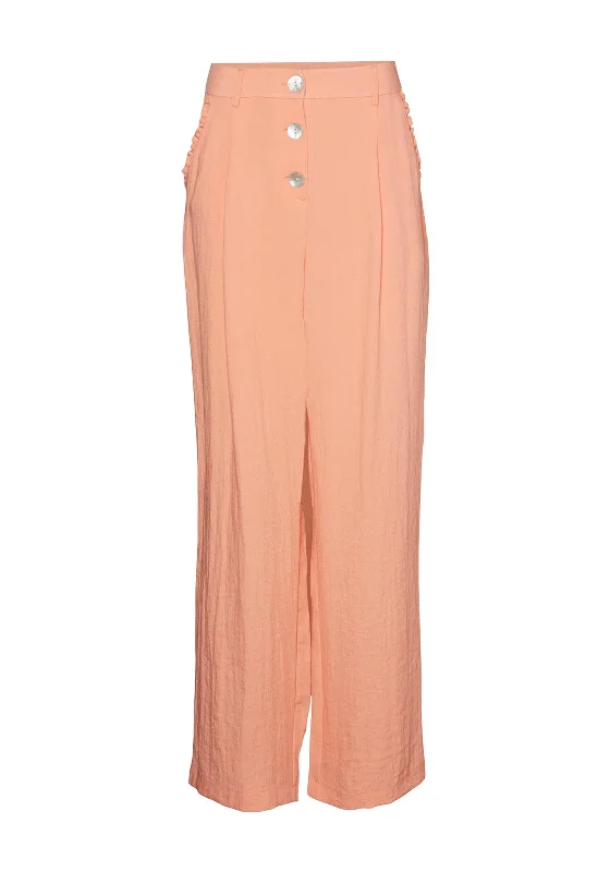 Vero Moda Himana High Rise Frill Pocket Trousers, Peach Pink High Waist Slim Fit Ankle Length