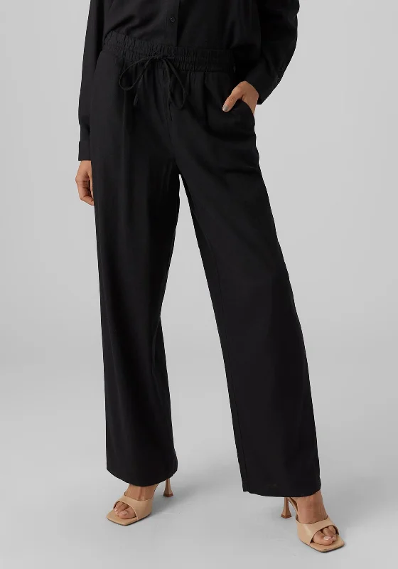 Vero Moda Jesmilo Wide Leg Linen Trousers, Black Trousers practical durable