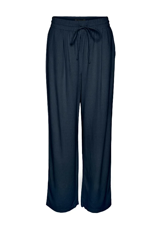 Vero Moda Jesmilo Wide Leg Linen Trousers, Navy Trousers Floral Bohemian