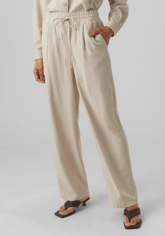 Vero Moda Jesmilo Wide Leg Linen Trousers, Silver Lining Trousers Leather Faux