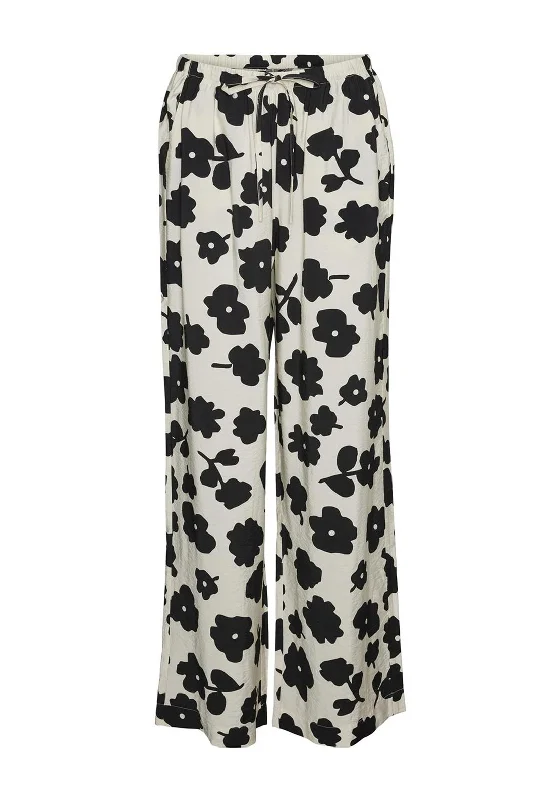 Vero Moda Jessa Floral Wide Leg Trousers, Birch Wide Leg Loose Fit Mid Waist