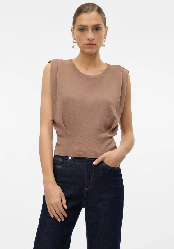 Vero Moda Lita Cropped Knit Top, Brown Branded Knit Top