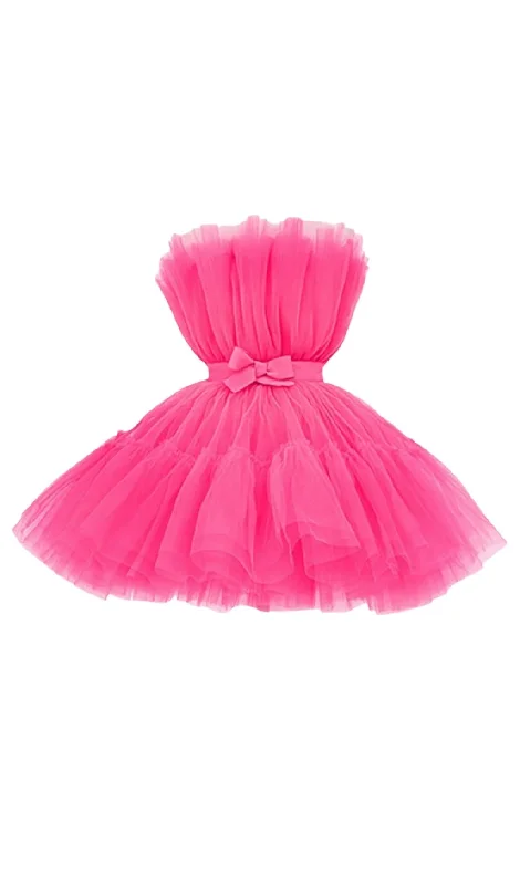 LAYERED STRAPLESS MINI DRESS IN HOT PINK Tunics Wedding white