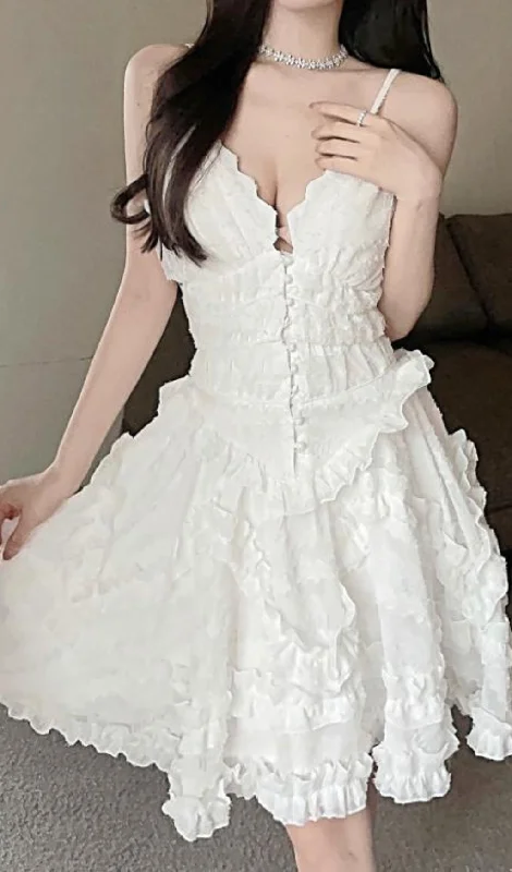 WHITE BACKLESS STRAP MINI DRESS Crew Neckline Sporty