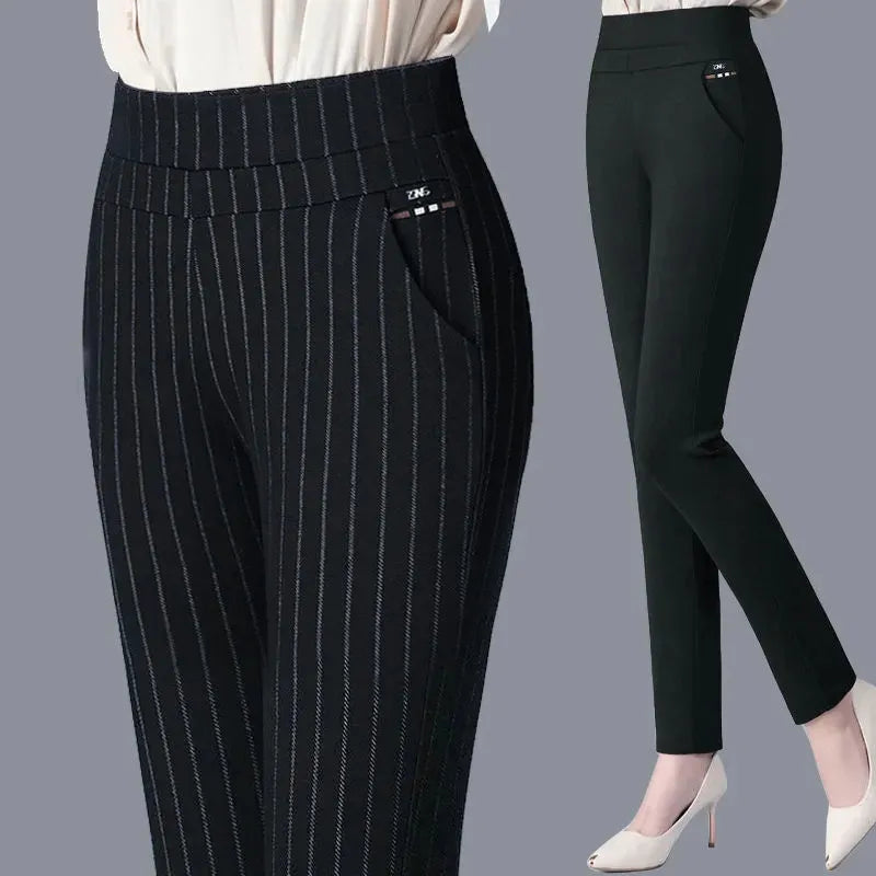 Women's Trousers Stripes Black OL Formal Clothes For Woman Pant Trousers Ceremony Elegant