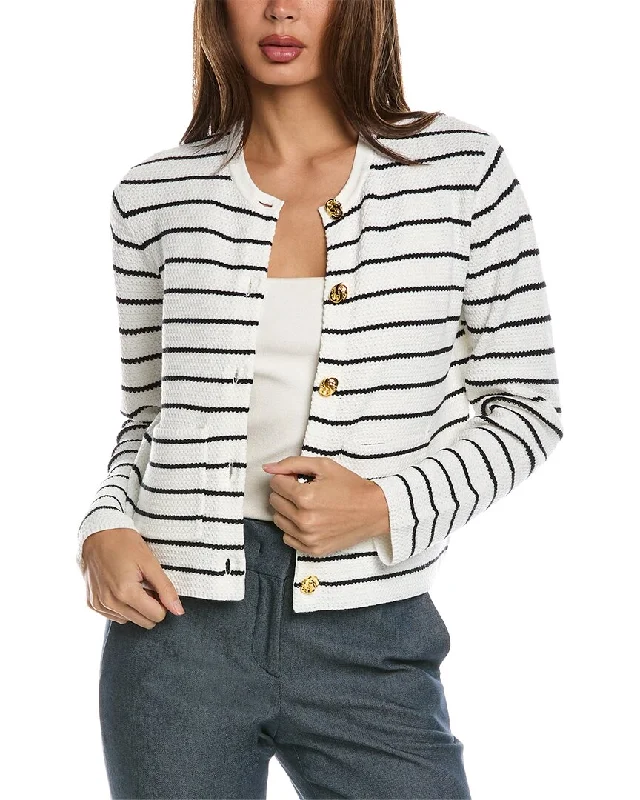 St. John Stripe Knit Top Mint Green Knit Blouse