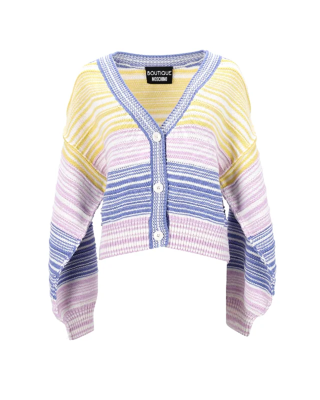 Boutique Moschino Stripe Cardigan in Multicolor Cotton Bright Pastel Dark