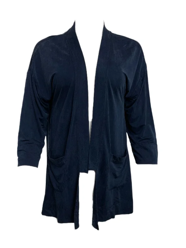 ECRU Women's Navy Suede Cupro Lightweight Cardigan #3202 S NWT Solid Print Embellished