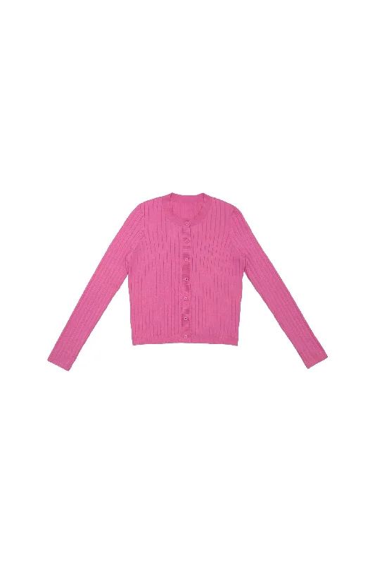 Elle Oh Elle Pink Ribbed Cardigan Cashmere Blend Cotton Blend Poly Blend