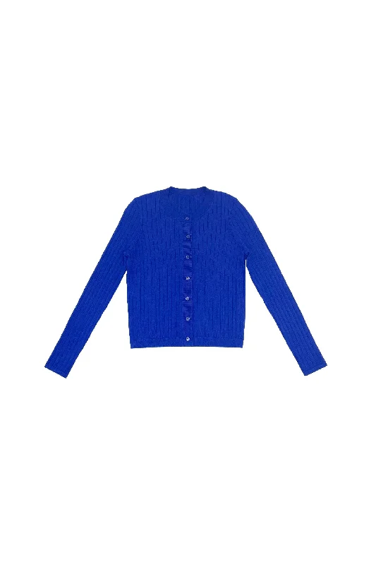 Elle Oh Elle Royal Blue Ribbed Cardigan Mesh Blend Leather Blend Suede Blend