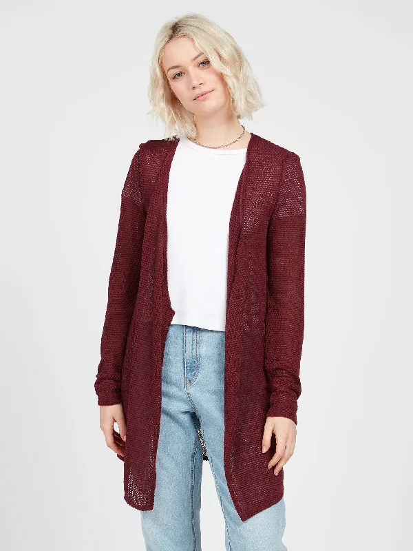 Go Go Wrap Cardigan - Burgundy Notch Collar Peter Pan Collar Cowl Neck