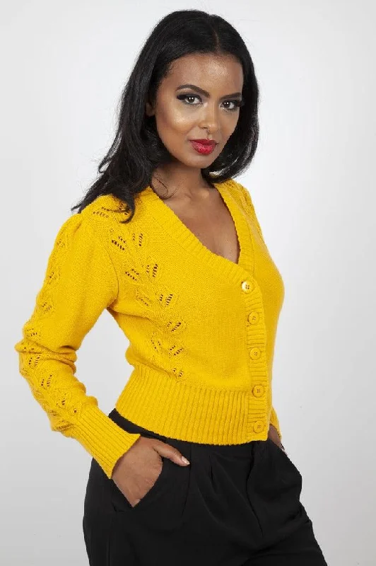 Julia 40s Mustard Cardigan Front Pockets Side Pockets Patch Pockets