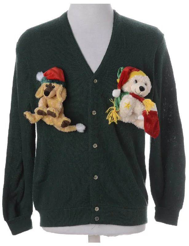 Label Novelty Christmas Cardigan Zippered Buttoned Snapped