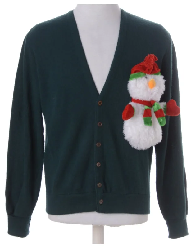 Label Novelty Christmas Cardigan Welt Pockets Slit Pockets Flap Pockets