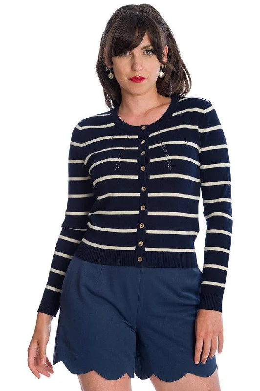 Lets Sail Stripe Cardigan Solid Print Embellished