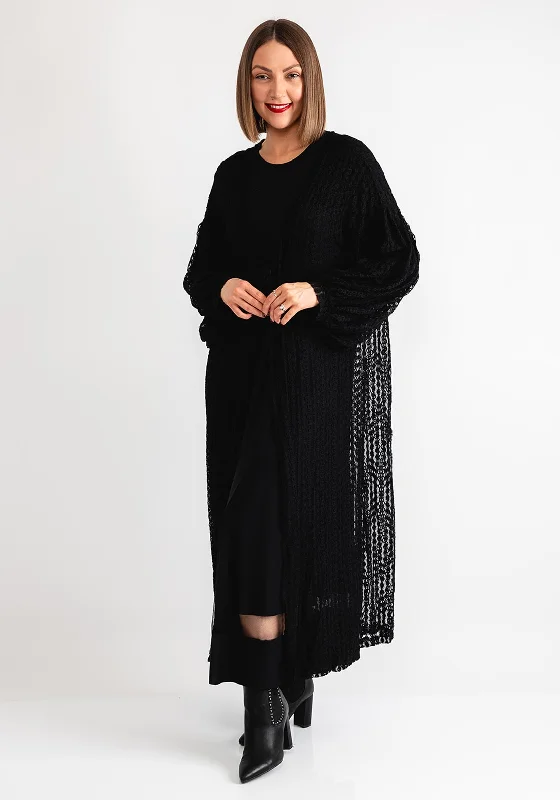 Malissa J Lace Tie Front Long Cardigan, Black Anti-Pilling Anti-Shrink Durable