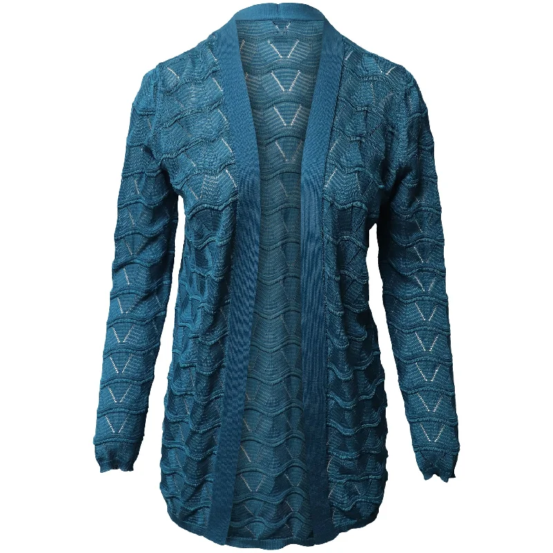 Missoni Long Patterned Cardigan in Blue Virgin Wool Thin Thick Dense