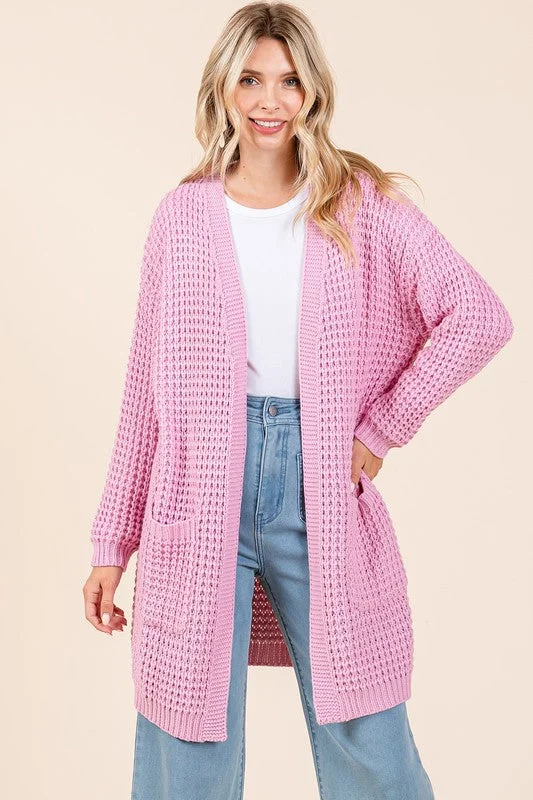 Mittoshop Open Front Long Sleeve Longline Cardigan Ribbed Striped Patterned