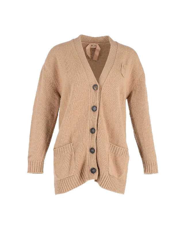 N21 Clover Cardigan in Light Brown Cotton Anti-Pilling Anti-Shrink Durable