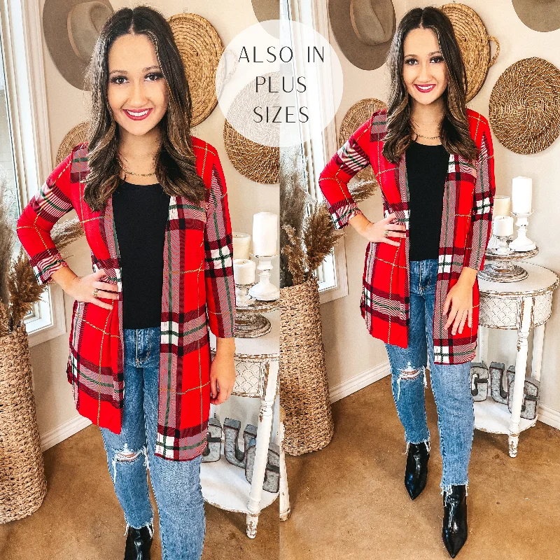 All Eyes On You Plaid Cardigan in Red and Green Fitted Loose Oversized