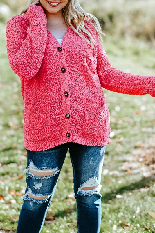 Plus Size Button Down Cardigan with Pockets Toggled Drawstring Belted