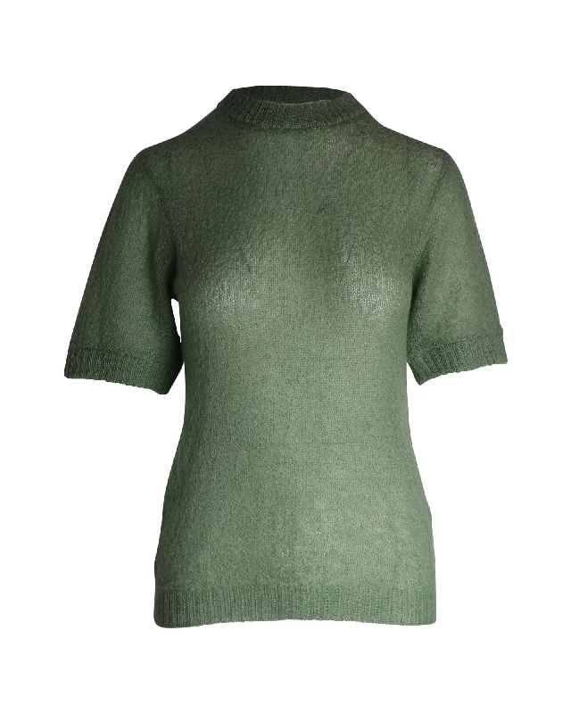 Prada Knit Top in Green Cashmere Sky Blue Knit Tee
