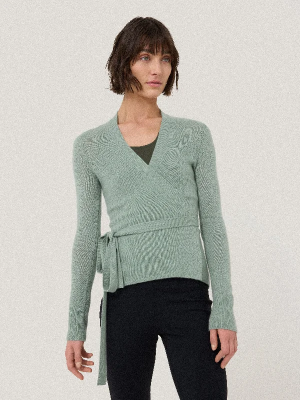 Ribbed Wrap Cardigan | Green Tailored Straight A-Line