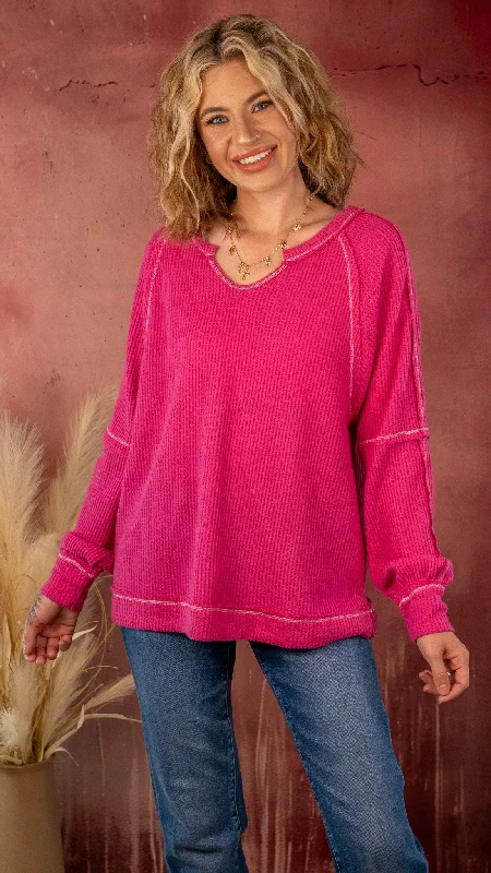 Sarah Fuchsia Knit Top Olive Green Knit Blouse