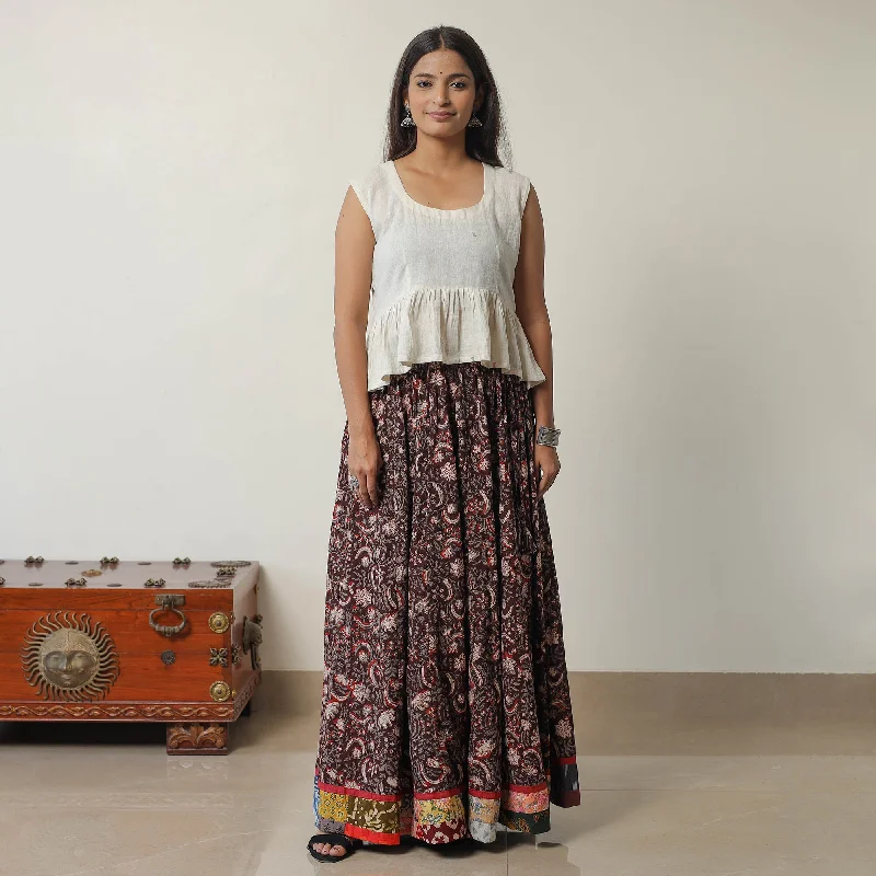 Maroon - Bagru Block Printed 24 Kali Patchwork Cotton Long Skirt 22 cashmere skirt soft