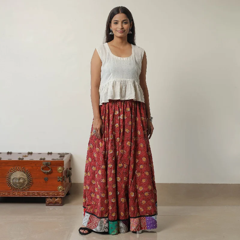 Red - Bagru Block Printed 24 Kali Patchwork Cotton Long Skirt 23 mini skirt trendy