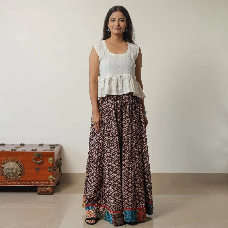 Multicolor - Bagru Block Printed 24 Kali Patchwork Cotton Long Skirt 24 corduroy skirt textured