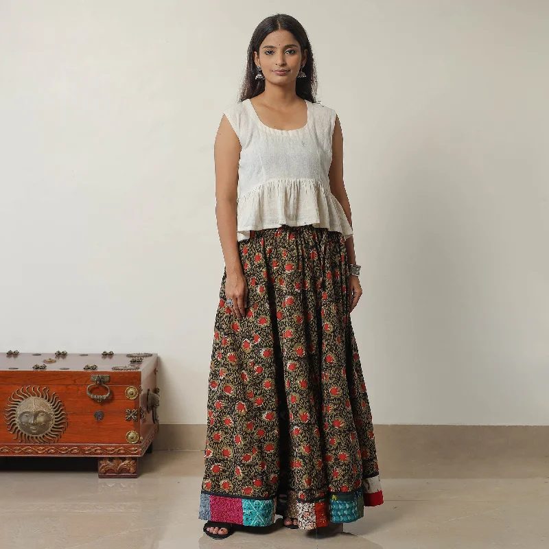 Multicolor - Bagru Block Printed 24 Kali Patchwork Cotton Long Skirt 28 velvet skirt luxurious