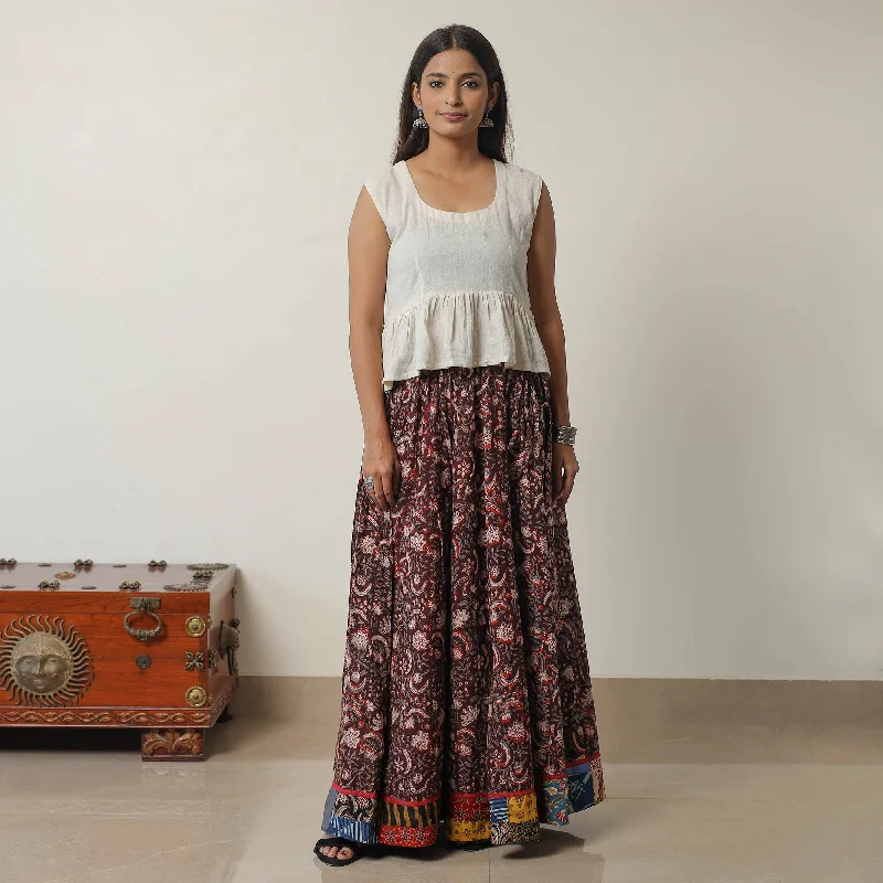 Maroon - Bagru Block Printed 24 Kali Patchwork Cotton Long Skirt 30 linen skirt natural