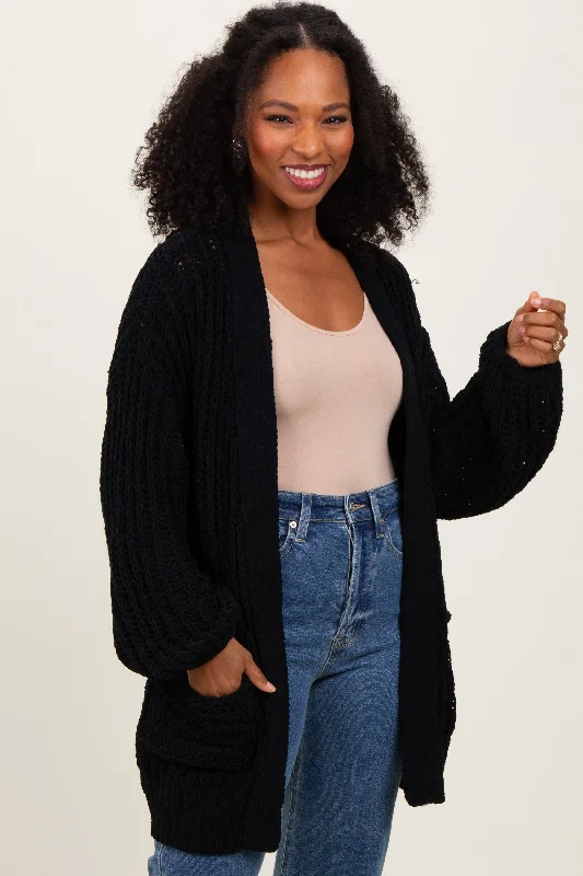 Black Chunky Knit Oversized Pocket Cardigan Button Cardigan Zip Cardigan Pullover Cardigan