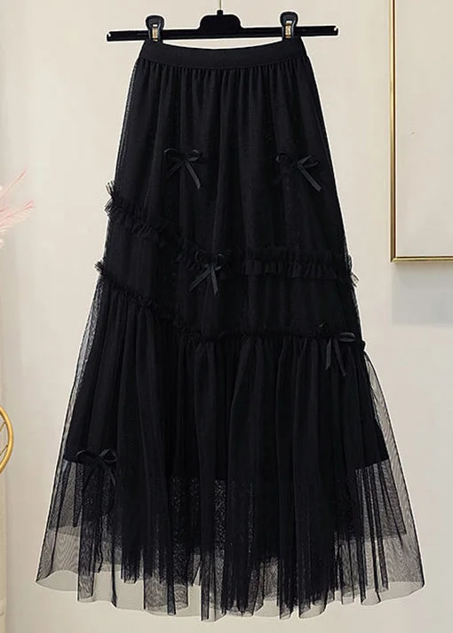 Black Ruffled Bow Tulle Skirts Waist Tulle Spring chiffon skirt delicate