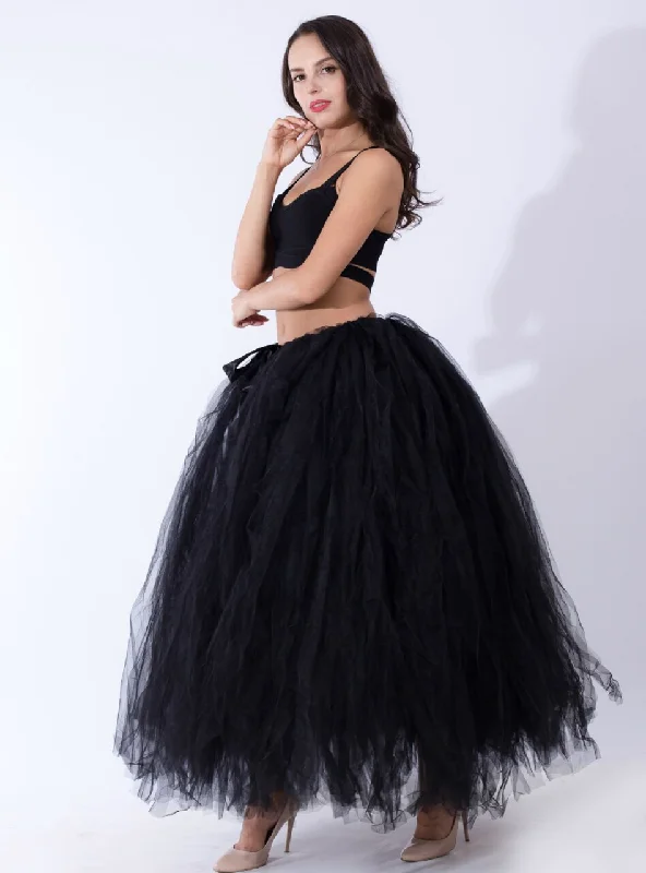 Black Tulle Long Puff Tutu Skirt silk skirt luxurious