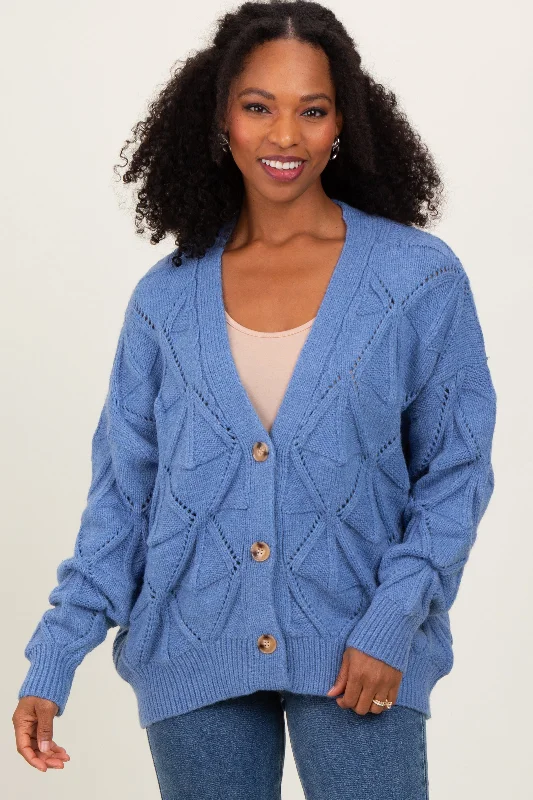 Blue Diamond Knit Button Up Sweater Cardigan Wool Cardigan Cotton Cardigan Cashmere Cardigan