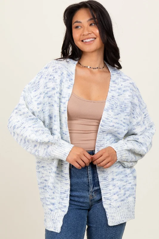 Blue Speckled Chunky Knit Oversized Cardigan Transparent Opaque Sheer