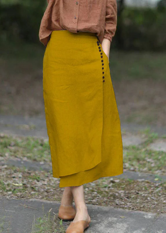 Boutique Yellow asymmetrical design elastic waist A Line Skirts Spring pleated skirt texture