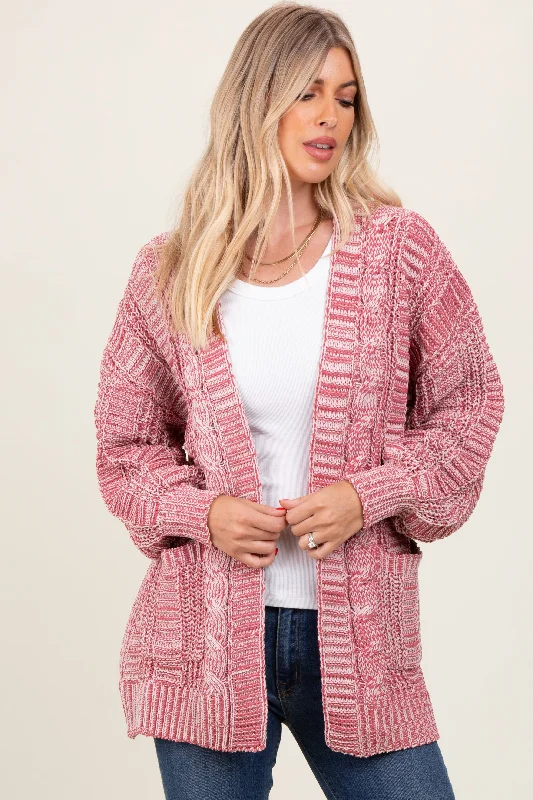 Brick Two Toned Oversized Cable Knit Cardigan Soft Cozy Warm