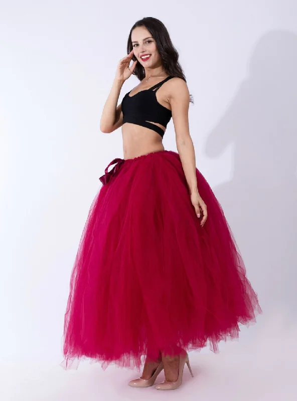 Burgundy Tulle Long Tutu Skirt pencil skirt chic