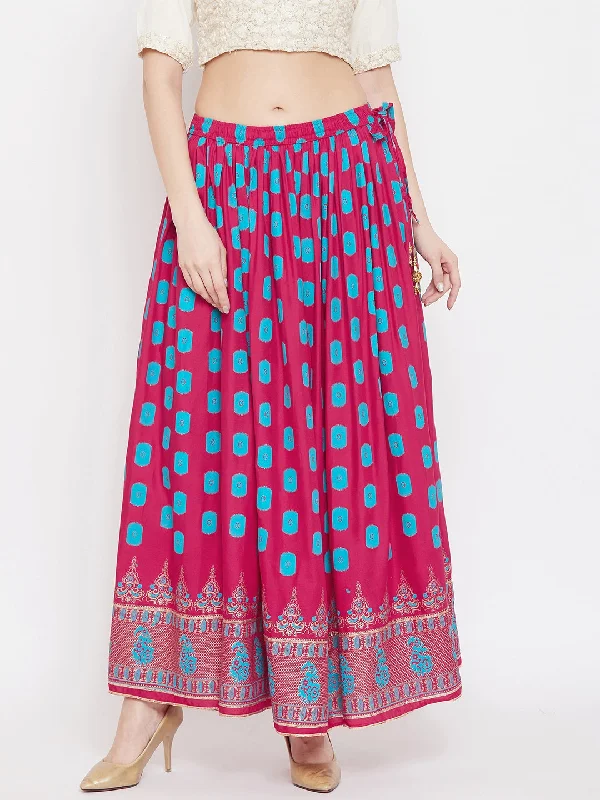 Wahe-NOOR Women's Magenta Flared Printed Skirt corduroy skirt cozy