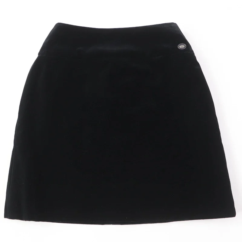 Chanel Cotton Silk COCO Mark Velour Skirt Black mini skirt trendy