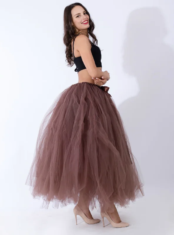 Coffee Tulle Long Tutu Skirt corduroy skirt durable