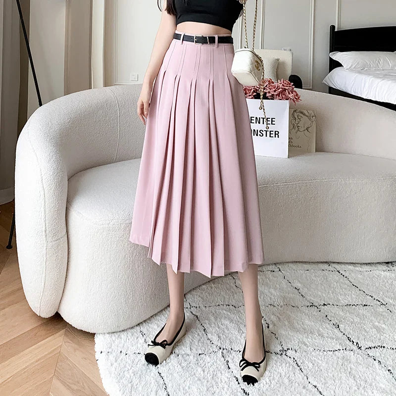 FashionSierra - New Spring Autumn High Waist Midi Pleated Womens Fashion A-line Casual Suit Ladies Vintage Umbrella Skirt lace skirt delicate